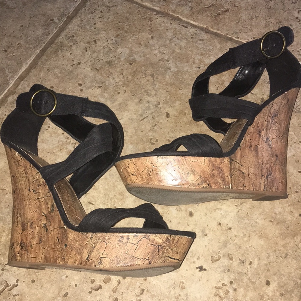 Paprika Black Faux Suede Wedges